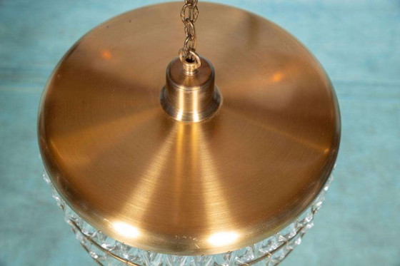 Image 1 of Lampe pendante vintage en verre cristal laiton, lampe pendante midmod 60s