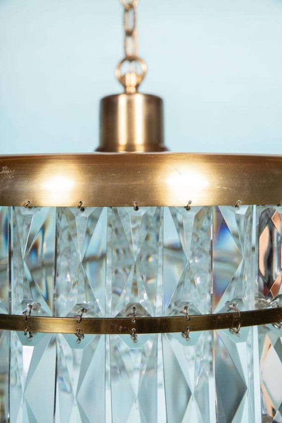 Image 1 of Lampe pendante vintage en verre cristal laiton, lampe pendante midmod 60s