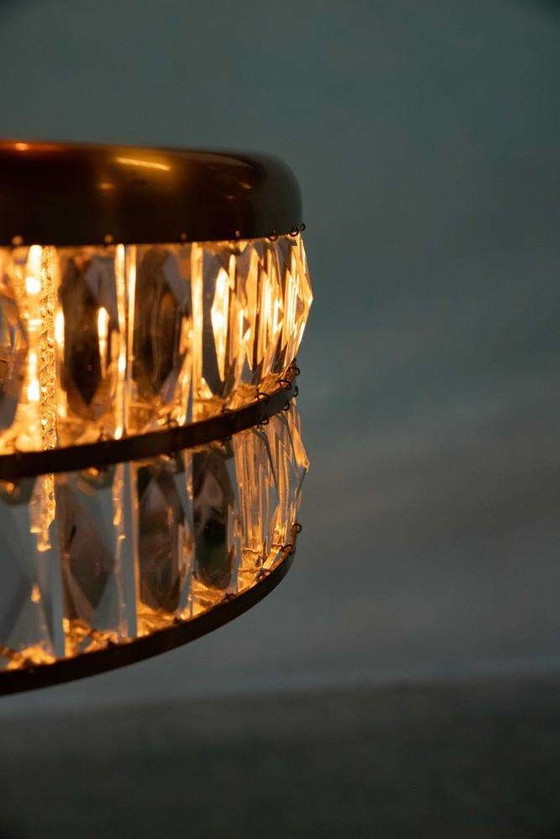 Image 1 of Lampe pendante vintage en verre cristal laiton, lampe pendante midmod 60s