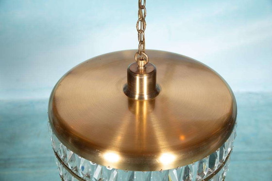 Image 1 of Lampe pendante vintage en verre cristal laiton, lampe pendante midmod 60s