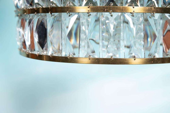 Image 1 of Lampe pendante vintage en verre cristal laiton, lampe pendante midmod 60s