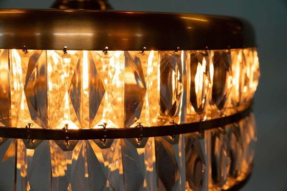 Image 1 of Lampe pendante vintage en verre cristal laiton, lampe pendante midmod 60s