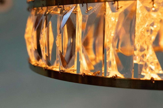 Image 1 of Lampe pendante vintage en verre cristal laiton, lampe pendante midmod 60s