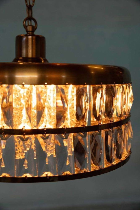 Image 1 of Lampe pendante vintage en verre cristal laiton, lampe pendante midmod 60s