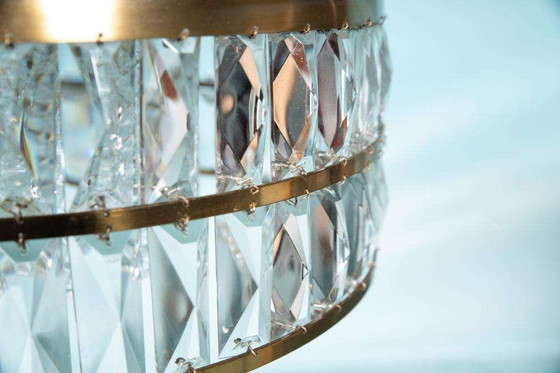 Image 1 of Lampe pendante vintage en verre cristal laiton, lampe pendante midmod 60s