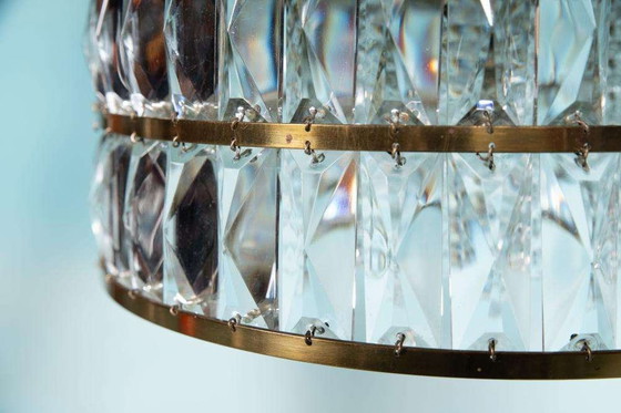 Image 1 of Lampe pendante vintage en verre cristal laiton, lampe pendante midmod 60s