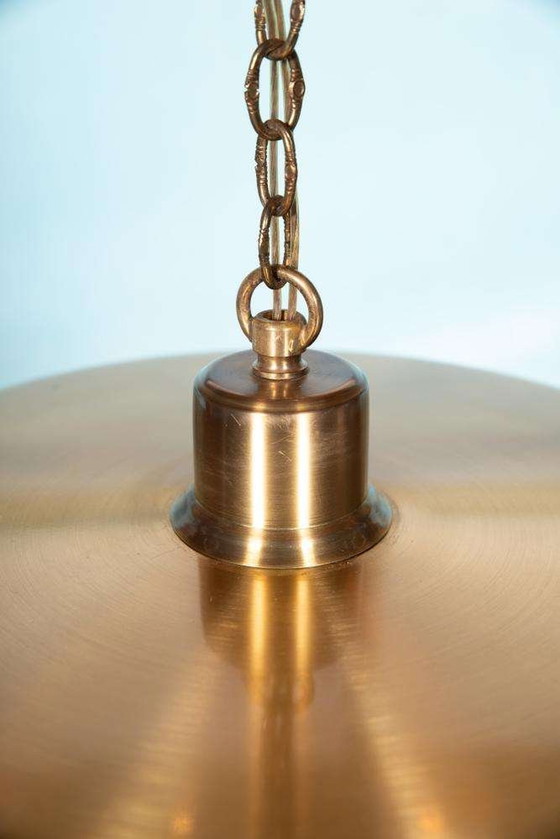 Image 1 of Lampe pendante vintage en verre cristal laiton, lampe pendante midmod 60s