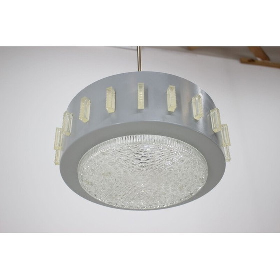 Image 1 of Lampe suspendue vintage en acier, métal et verre, Tchécoslovaquie 1960