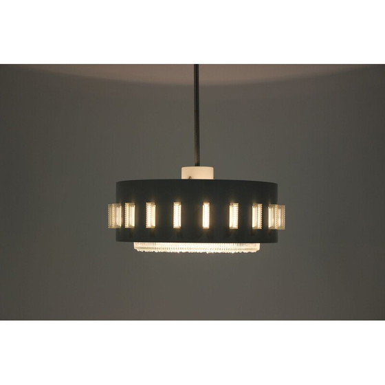 Image 1 of Lampe suspendue vintage en acier, métal et verre, Tchécoslovaquie 1960