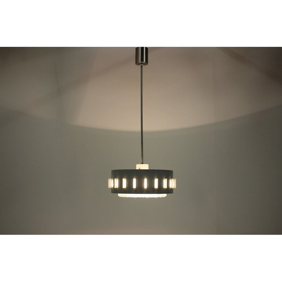 Image 1 of Lampe suspendue vintage en acier, métal et verre, Tchécoslovaquie 1960