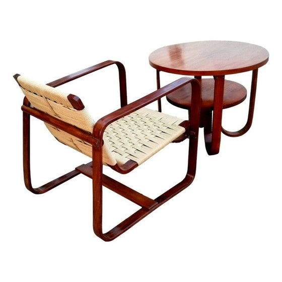 Image 1 of Ensemble table basse et fauteuil vintage par Giuseppe Pagano pour Gino Maggioni, 1940