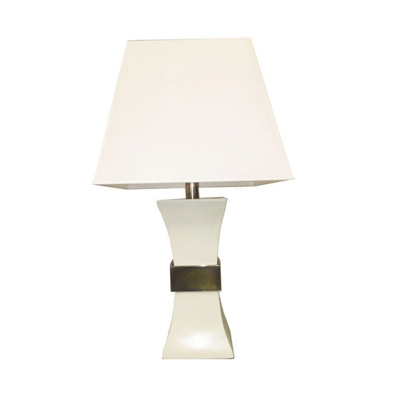 Image 1 of Lampe de table vintage en céramique et laiton doré par Gabriella Crespi, Italie 1970