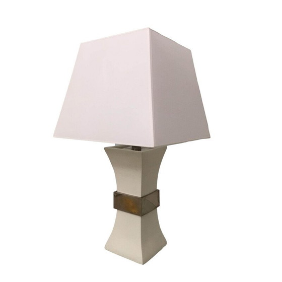 Image 1 of Lampe de table vintage en céramique et laiton doré par Gabriella Crespi, Italie 1970