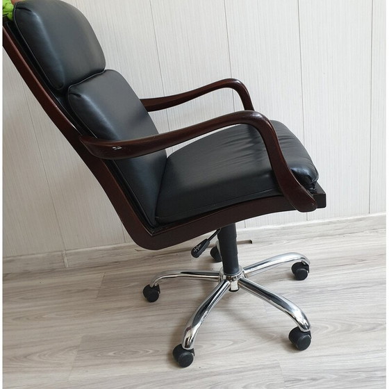 Image 1 of Chaise de bureau vintage Heldense en bois et cuir, 1990