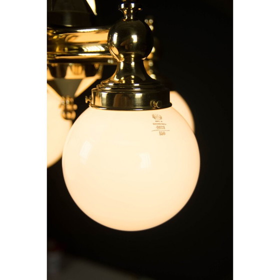 Image 1 of Lustre vintage art déco en laiton à 4 flammes, 1920