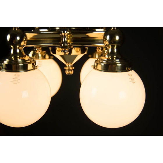 Image 1 of Lustre vintage art déco en laiton à 4 flammes, 1920