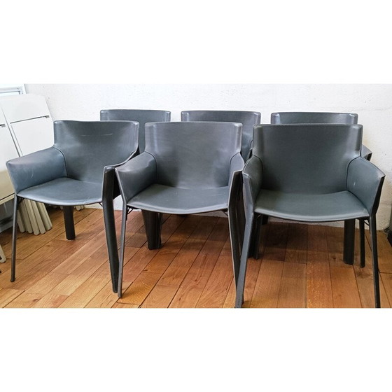 Image 1 of Chaises vintage P90 en métal et cuir gris par Giancarlo Vegni pour Fasem
