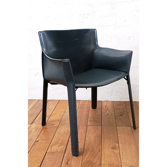 Image 1 of Chaises vintage P90 en métal et cuir gris par Giancarlo Vegni pour Fasem