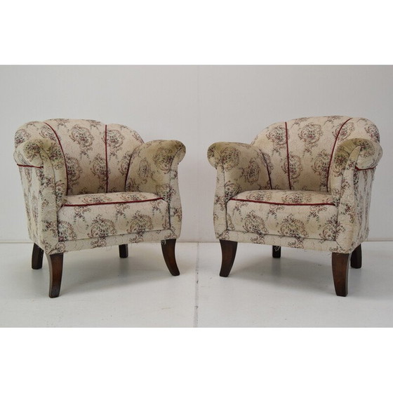 Image 1 of Paire de fauteuils vintage en tissu et bois, Tchécoslovaquie 1950