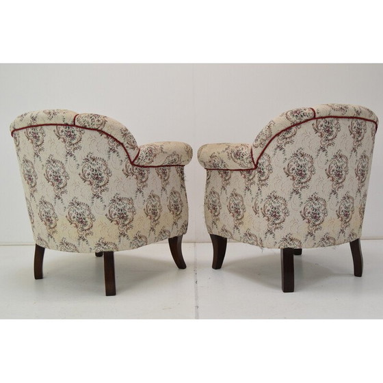 Image 1 of Paire de fauteuils vintage en tissu et bois, Tchécoslovaquie 1950
