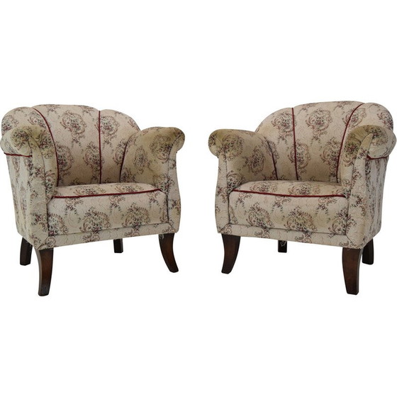 Image 1 of Paire de fauteuils vintage en tissu et bois, Tchécoslovaquie 1950