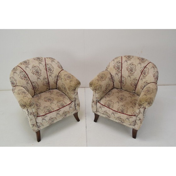 Image 1 of Paire de fauteuils vintage en tissu et bois, Tchécoslovaquie 1950