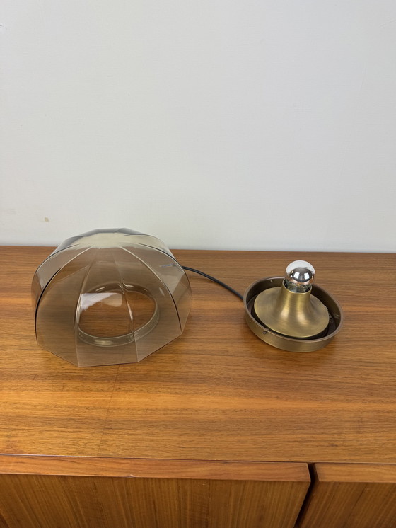 Image 1 of Plafonnier vintage symétrique en verre fumé