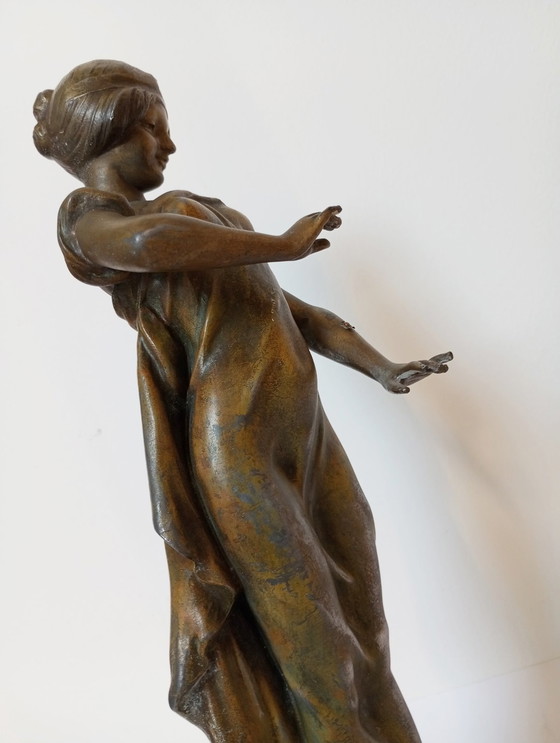 Image 1 of A.J. Scotte - 'L'Espiègle' - Sculpture de femme Art-Nouveau Paris 1905