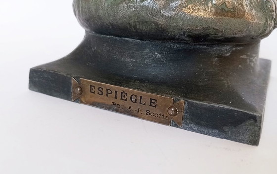 Image 1 of A.J. Scotte - 'L'Espiègle' - Sculpture de femme Art-Nouveau Paris 1905