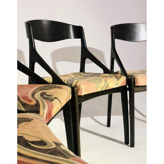 Image 1 of Ensemble de 4 chaises vintage en bois et tissu, 1970
