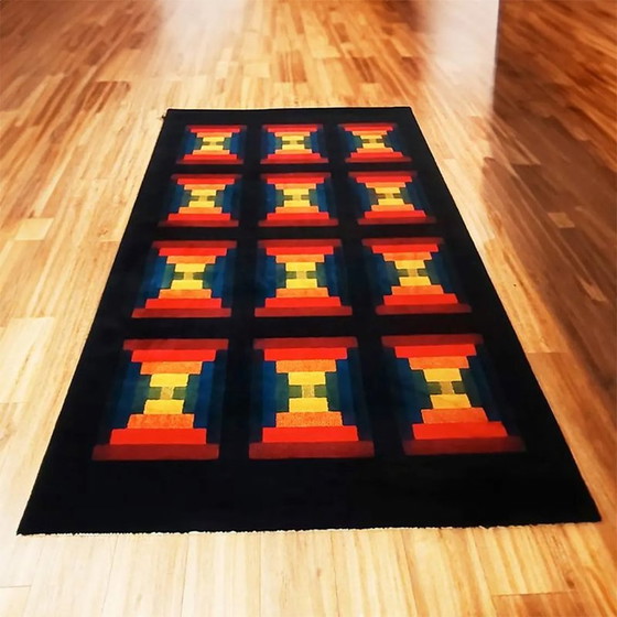 Image 1 of Tapis géométrique des années 1980 "Country" par Missoni pour T&J Vestor en pure laine,
