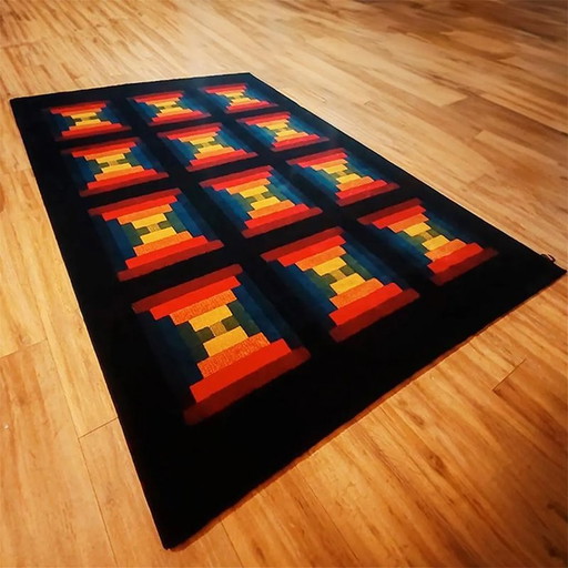Tapis géométrique des années 1980 "Country" par Missoni pour T&J Vestor en pure laine,