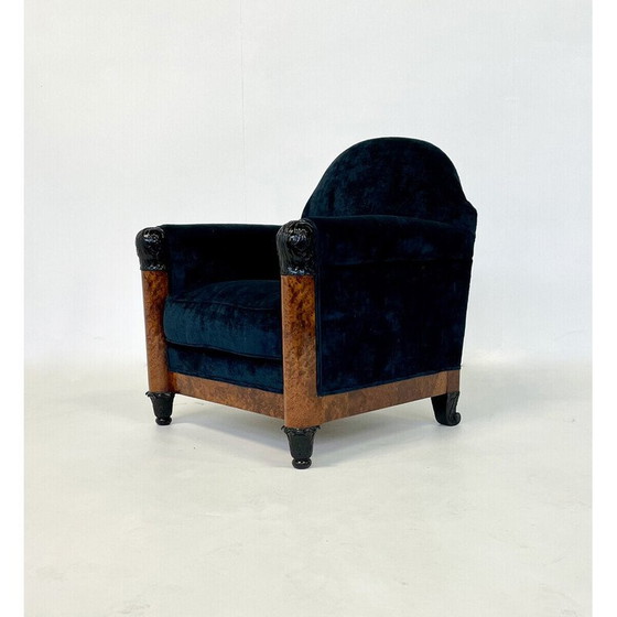 Image 1 of Paire de fauteuils hongrois vintage en velours bleu, années 1920