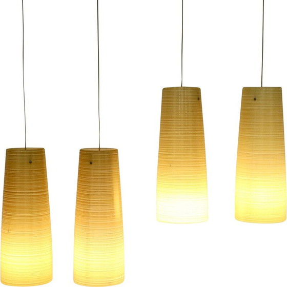 Image 1 of Ensemble de 4 lampes suspendues vintage en verre tressé et fil de Kevlar jaune par Marc Sadler, Italie 2000