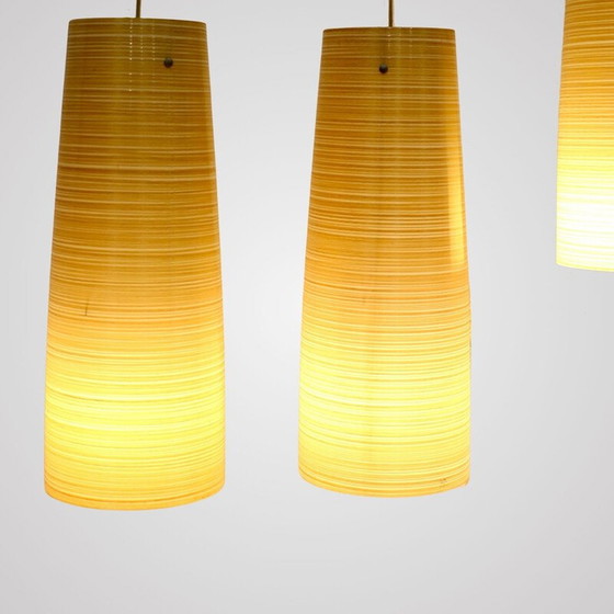 Image 1 of Ensemble de 4 lampes suspendues vintage en verre tressé et fil de Kevlar jaune par Marc Sadler, Italie 2000