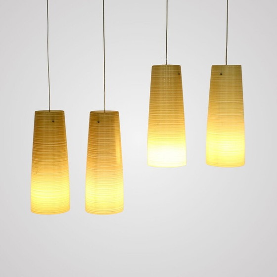 Image 1 of Ensemble de 4 lampes suspendues vintage en verre tressé et fil de Kevlar jaune par Marc Sadler, Italie 2000