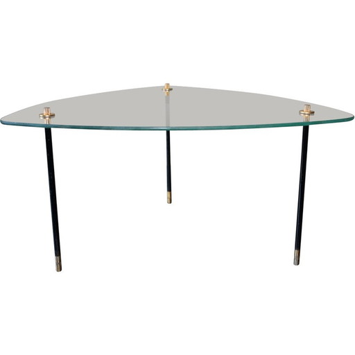 Table d'appoint vintage en verre et laiton, 1950