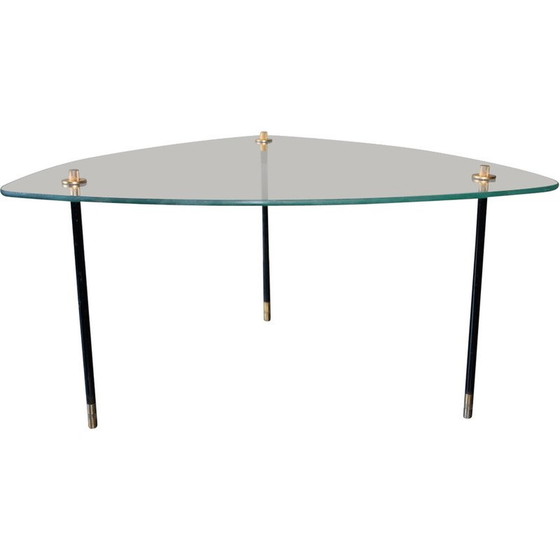 Image 1 of Table d'appoint vintage en verre et laiton, 1950