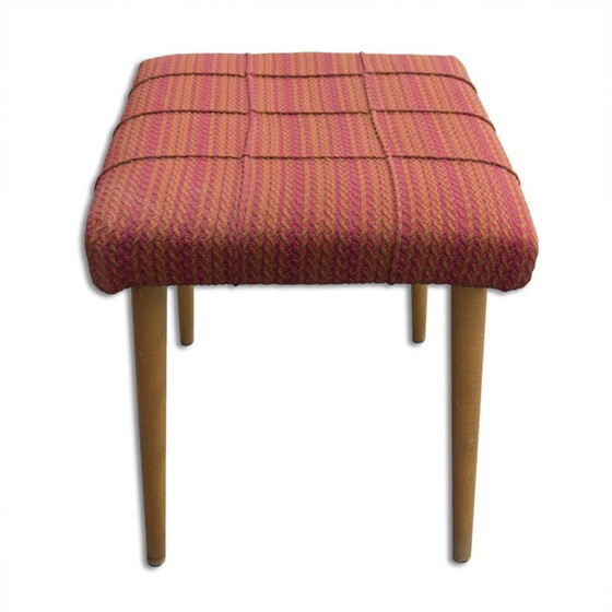 Image 1 of Repose-pieds en bois de hêtre et tissu, Mid Century, Tchécoslovaquie, années 1960