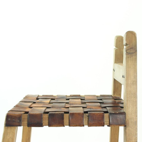 Image 1 of Tabourets de bar vintage en bois et cuir, Tchécoslovaquie années 1950