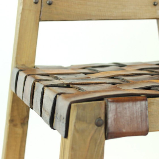 Image 1 of Tabourets de bar vintage en bois et cuir, Tchécoslovaquie années 1950