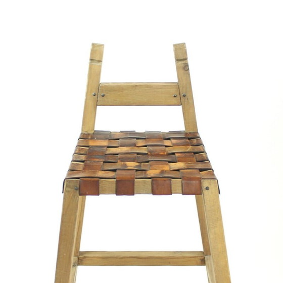 Image 1 of Tabourets de bar vintage en bois et cuir, Tchécoslovaquie années 1950