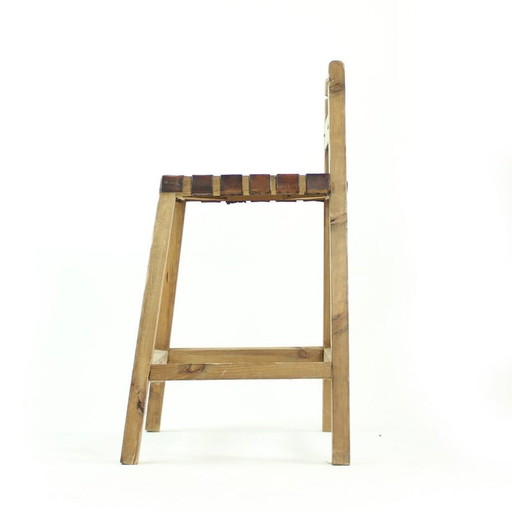 Tabourets de bar vintage en bois et cuir, Tchécoslovaquie années 1950