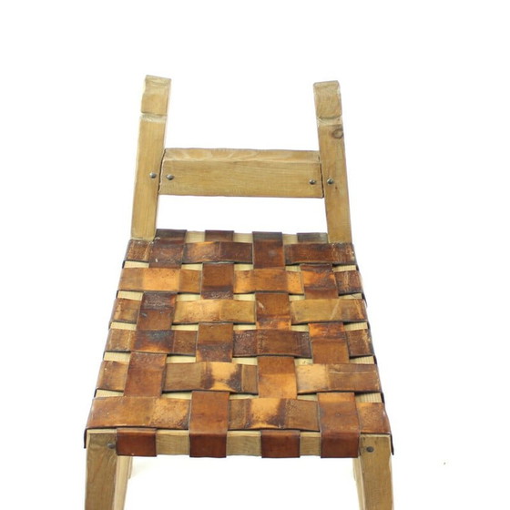 Image 1 of Tabourets de bar vintage en bois et cuir, Tchécoslovaquie années 1950