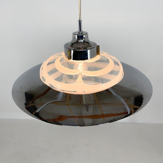 Image 1 of Lampe suspendue vintage Saturn en verre de Murano et chrome, Italie, années 1970