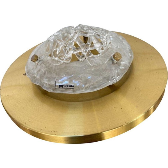 Image 1 of Plafonnier vintage en verre de Murano et laiton modèle "Pompeo" par Angelo Brotto pour Esperia, 1980
