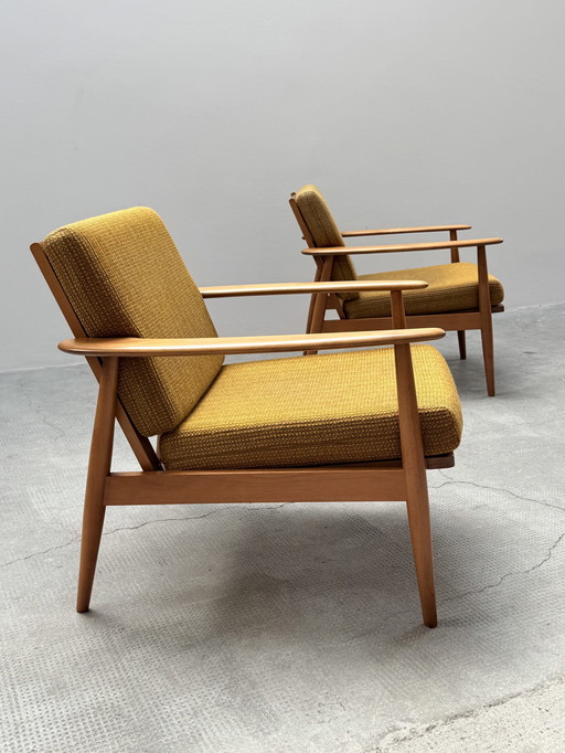 Lot de 2 fauteuils Midcentury Scandinavie bois tissé 1960s