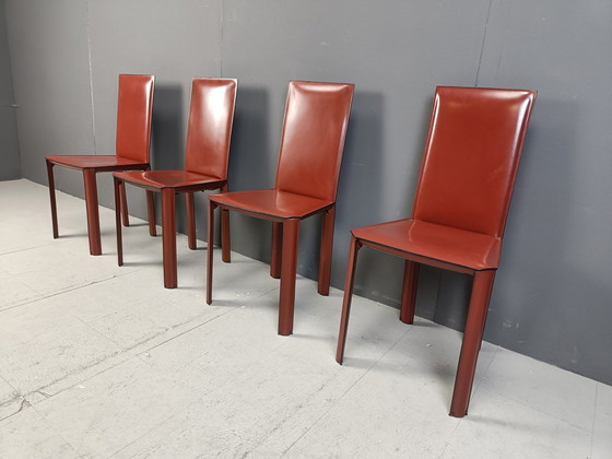 Image 1 of Chaises de salle à manger en cuir rouge par De Couro Brazil, 1980S - Ensemble de 4