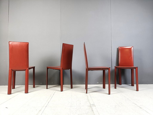 Chaises de salle à manger en cuir rouge par De Couro Brazil, 1980S - Ensemble de 4