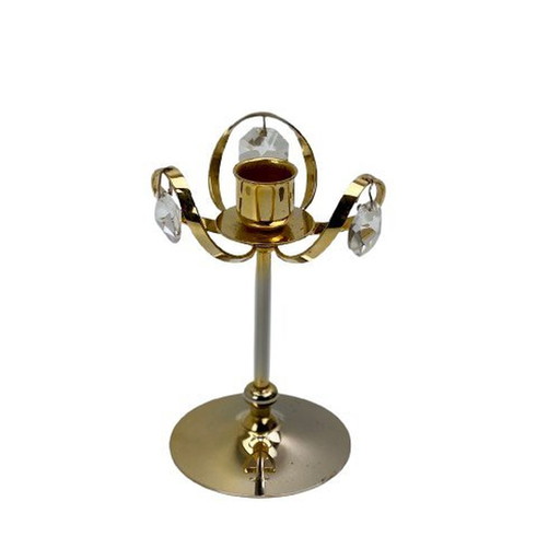 Bougeoir Vintage En Laiton Plaqué Or 24 Carats Et Cristal Swarovski, Palwa, Hollywood Regency. Allemagne, 1960-1970